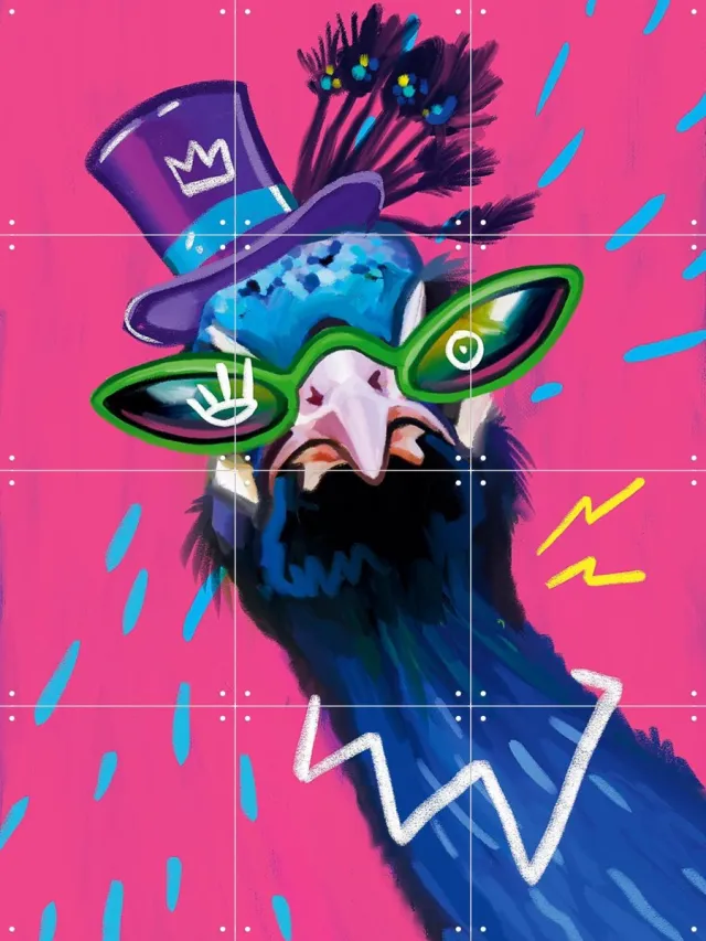 IXXI Party Peacock, Pop-art by Tadej - 60 x 80 cm - Grote wanddecoratie en posters - Illustraties, Kleurrijk, Pop art, Digitale Kunst, Speels Roze