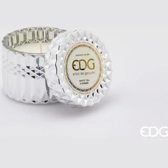 Enzo De gasperi - EDG EDG Enzo de Gasperi Crystal geurkaars rond White Tea Ginger zilver