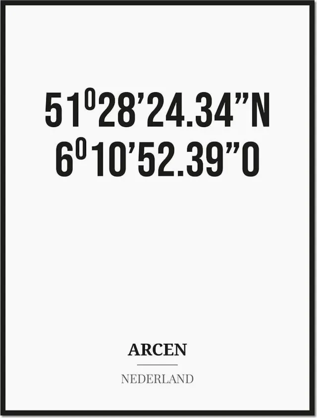 Studio216 Poster/kaart ARCEN met coördinaten zwart, wit
