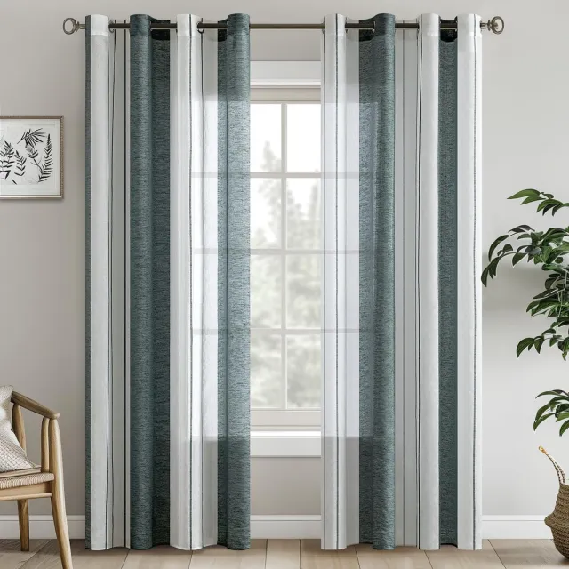 Unyqoos Stijlvolle en Moderne Transparante Gordijnen met Patroon voor de Woonkamer, Set van 2 Stuks, 140 x 225 cm groen wit