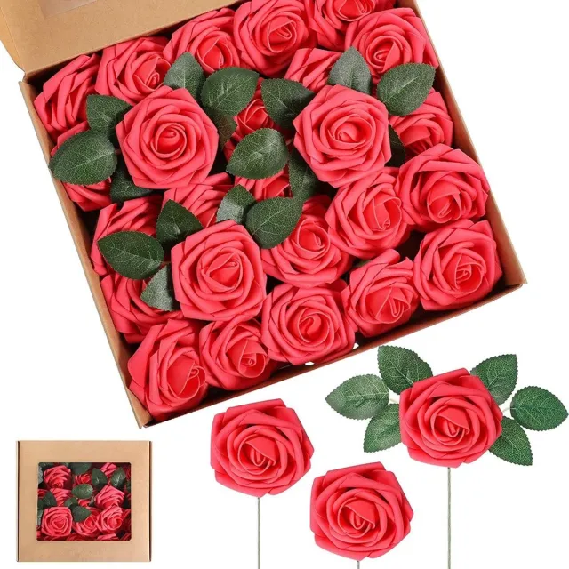 JMKA Bloemen- kunstbloemen- Rozen - Kunstplanten voor binnen - Kunstplant- Nepbloemen Rood