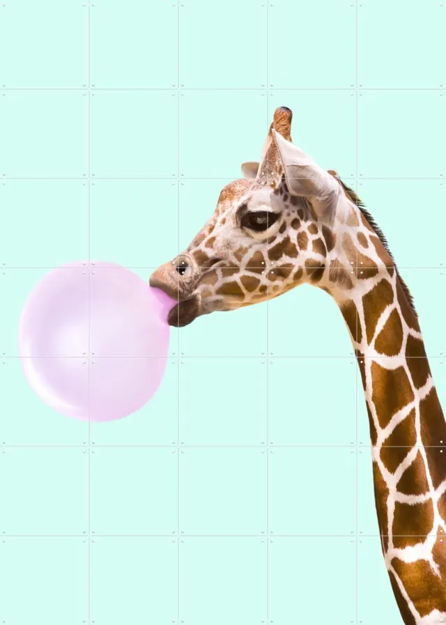 IXXI Giraffe, Paul Fuentes - 100 x 140 cm - Grote wanddecoratie en posters - Grafisch Ontwerp, Speels, Kleurrijk, Pop art, Digitale Kunst Blauw