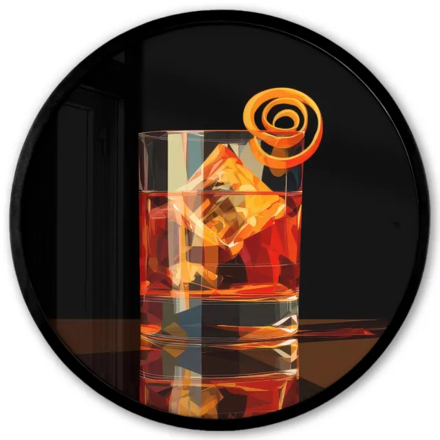 FrameYourWall Poster in lijst Rond - Fotolijst 40x40 cm - Posters - Glas - Ijsblokjes - Drinken - Bruin - Ronde posterlijst zwart - Decoratie - Wanddecoratie woonkamer - Muurdecoratie slaapkamer