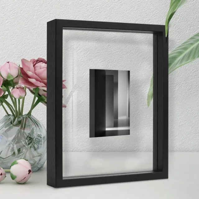 Ibenzoa Stijlvolle zwevende fotolijst in zwart hout met dubbel glas voor elk interieur