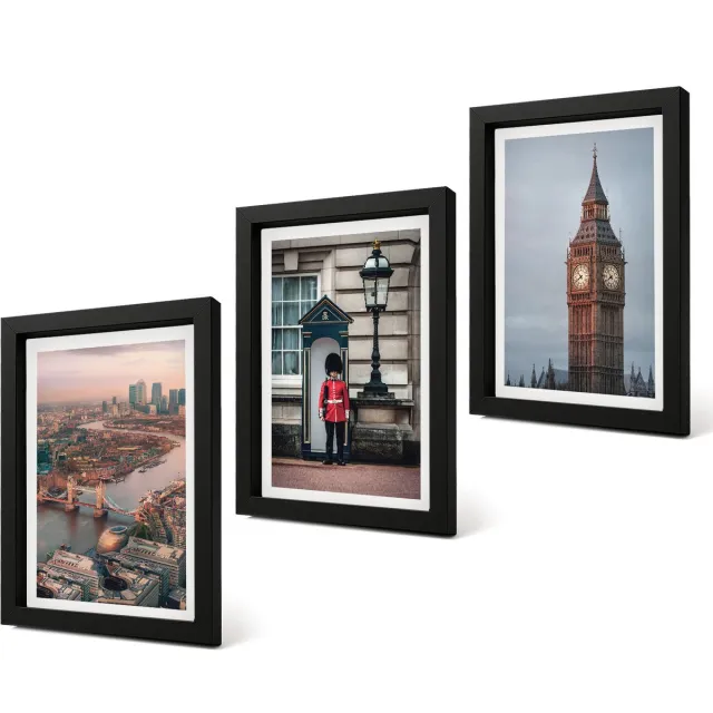 Coloray 4-Delige Schilderij Set - Uitzicht op Londen met de brug en de Big Ben. - 20 x 30 cm - Moderne Wanddecoratie - Woonkamer - Interieur Decoratie Zwarte lijst