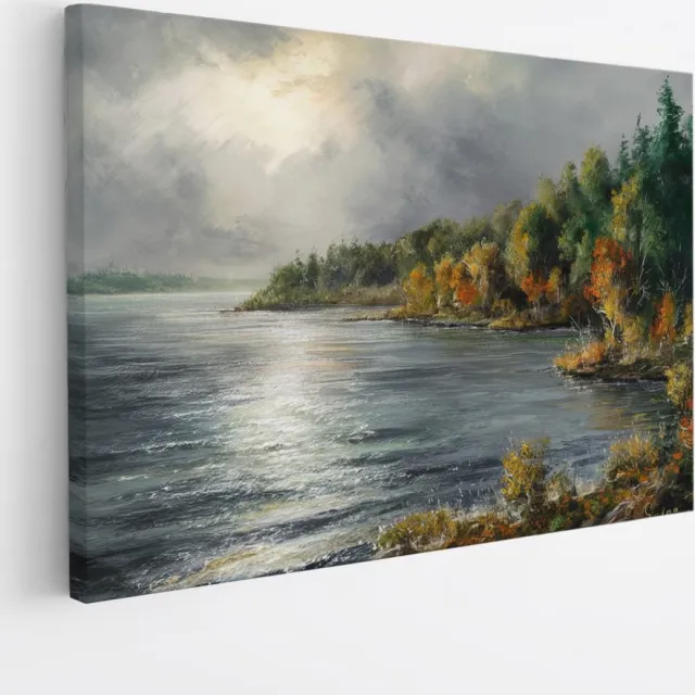 Saammp Canvas Schilderij - Bos - Kunst - Abstract - Landschap - Natuur - 100x75 - Foto op canvas - Wanddecoratie - Muurdecoratie Woonkamer - Slaapkamer decoratie - Canvas Print Multicolor