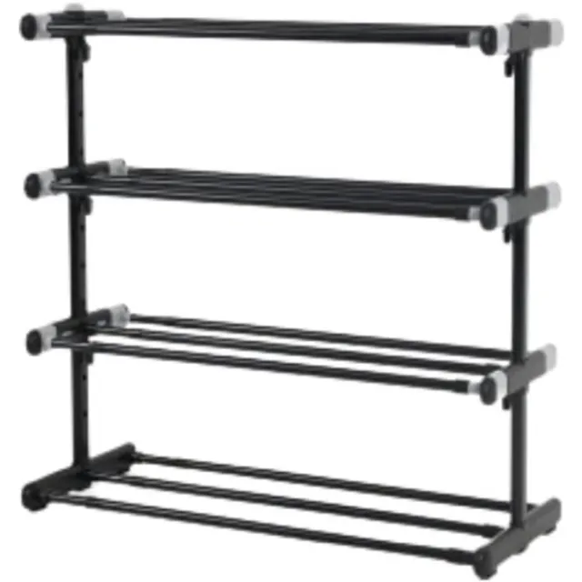 BOG Uitschuifbaar Metalen Schoenenrek Met 4 Niveaus – Verstelbare Hoogte En Diepte – Extra Sterke Schoenen Organizer Voor 20 Paar – Ruimtebesparende Schoenenkast Voor Hal Kast En Slaapkamer black