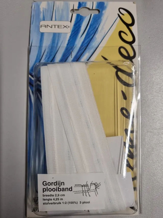 Antex Gordijn plooiband 3 plooi - breedte 2,9cm - lengte 4.25 meter. Wit