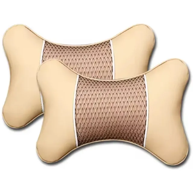 Cocho 2 Stuks Autostoel Hoofdkussen – Ergonomisch Nekkussen & Hoofdsteun – Cervicale Ondersteuning - Beige - Auto Accessoires