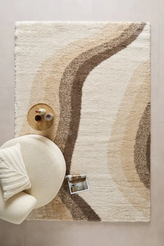 NOUS Living vloerkleed crème bruin hoogpolig, foto 2