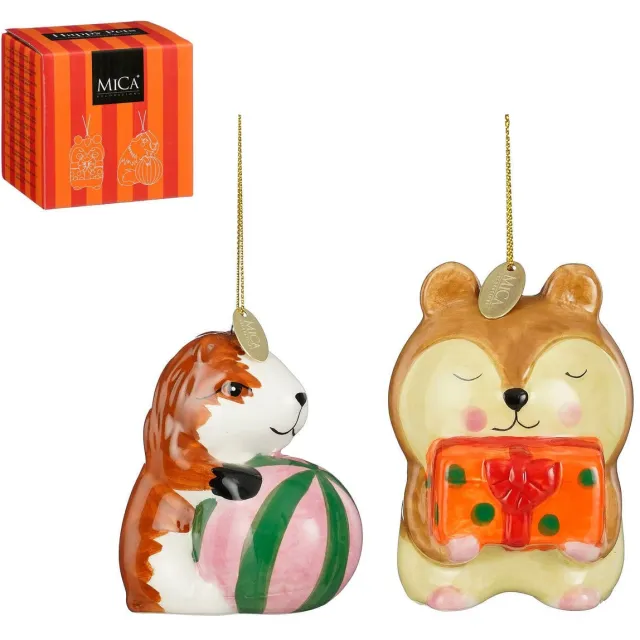 Mica Decorations kerstornament cadeau set cavia hamster (2 stuks) Licht bruin, donker bruin