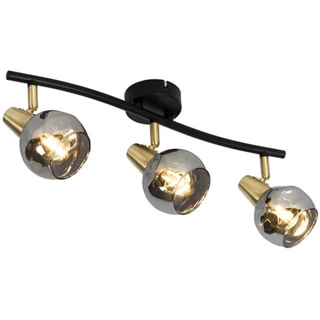 QAZQA vidro - Art Deco Plafondlamp - 3 lichts - L 61 cm - Zwart Goud - Woonkamer | Slaapkamer | Keuken Zwart Goud 3