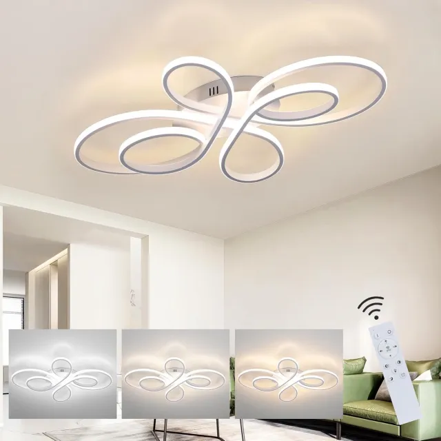 NETTLIFE Plafondlamp LED - Wit - 66cm - 3000-6000K Dimbaar - met Afstandsbediening - Moderne Keukenverlichting - met Creatief ontwerp - voor Slaapkamer | Woonkamer | Hotel - 65W