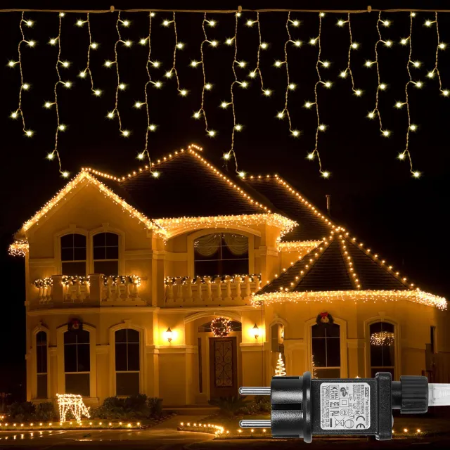 LAPAMAX LED ijspegelverlichting 15 m met 600 lampjes en 96 lichtstrengen - lichtsnoer, kerstverlichting en buitenverlichting - warmwit, 8 standen, geheugen en 8/16-uurs timer - voor raam, gevel en tuin - Europese stekker, IP44 snoer