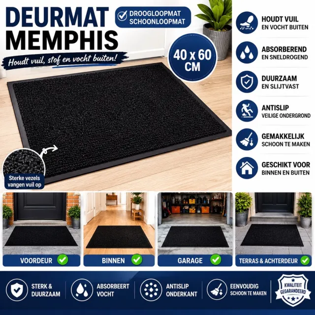 Wicotex Deurmat - Droogloopmat Memphis Zwart - Afmeting 40x60cm