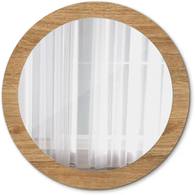 TULUP Spiegel - Ronde vorm Spiegel - op gehard Glas - Houttextuur - Diameter: 80 cm - Stijlvolle spiegel met grafisch motief - Inloopkastspiegel – Badkamerspiegel - Toiletspiegel - Bruine - Scandinavisch Design - Wandmontage Bruin Houttextuur