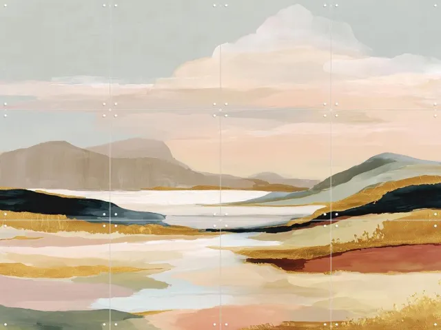 IXXI Soft Earth, Branka Kodžoman - 80 x 60 cm - Grote wanddecoratie en posters - Abstract, Aquarel, Trap, Eetkamer, Woonkamer, Studeerkamer Roze / Beige