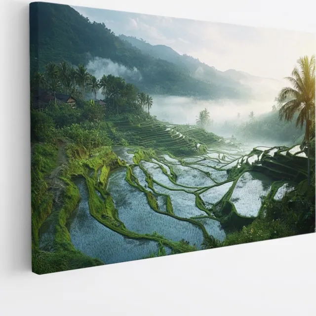 Saammp Canvas Schilderij - Natuur - Rijstvelden - Bali - landschap - 120x80 - Foto op canvas - Wanddecoratie - Muurdecoratie Woonkamer - Slaapkamer decoratie - Canvas Print Multicolor
