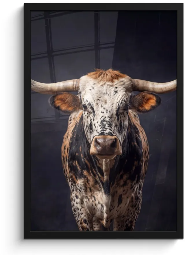 FrameYourWall Poster in lijst - Fotolijst 40x60 cm - Posters - Stier - Kleurrijk - Hoorns - Posterlijst zwart - Decoratie - Wanddecoratie woonkamer - Muurdecoratie slaapkamer
