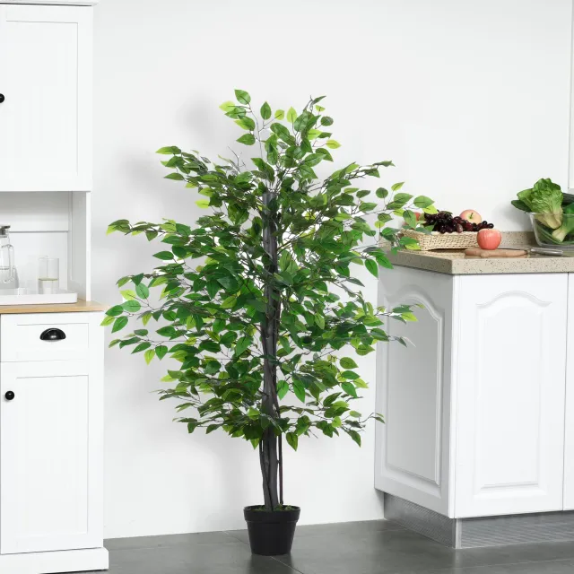 HAUSS SPOLE Kunstboom Natuurgetrouw – 145 cm Hoog en 20 cm Doorsnee – Kunststof en Katoen – Groen – Met Zwarte Pot – Voor Binnen en Buiten – Onderhoudsarm