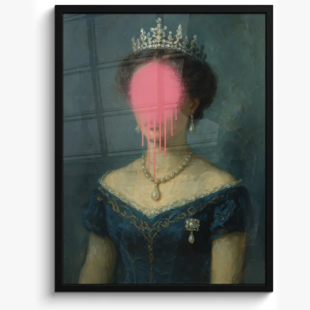 FrameYourWall Poster in lijst - Fotolijst 50x70 cm - Posters - Kroon - Roze druipend verf - Portret - Posterlijst zwart - Decoratie - Wanddecoratie woonkamer - Muurdecoratie slaapkamer Vrouw - Kroon - Verf