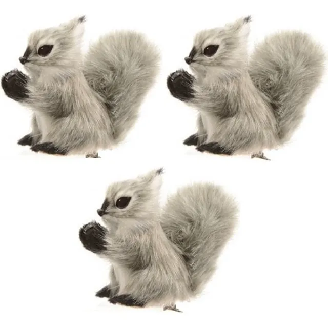 Decoris Kerstboomdecoratie grijze eekhoorns op clip 8 cm - 3x - Kerstversiering - Kerstdecoratie Grijs