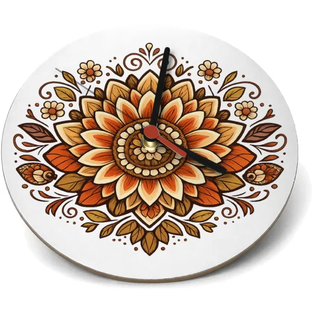 Mr Cadeautjes Klok rond Ø 19 - design Een rustige, symmetrische zonnebloemmandala met zachte boogl | cadeau Wit