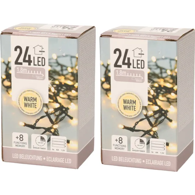 Anna's Collection Kerstverlichting - 2x -timer - 20 Led's - warm wit - lichtsnoer