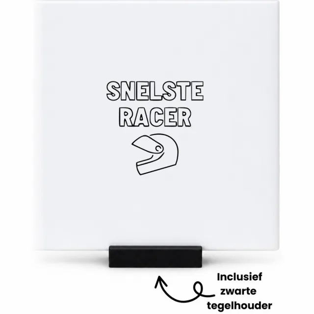 Hacebo Snelste racer tegeltje met tegelhouder - Racer - Familie vrienden - tegeltjes met tekst - Cadeau - spreuktegels - 10.8x10.8 CM Wit