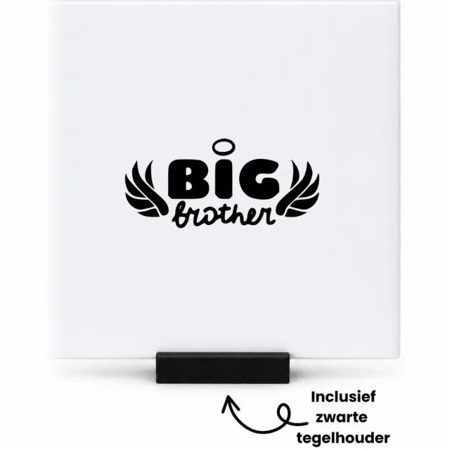 Hacebo Grote broer tegeltje met tegelhouder - Broer - Familie - tegeltjes met tekst - Cadeau - spreuktegels - 10.8x10.8 CM Wit