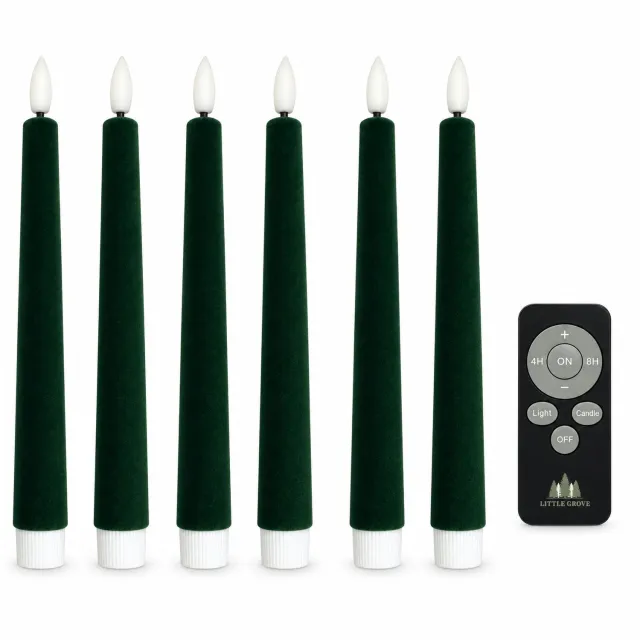 Little Grove set van 6 velours LED-dinerkaarsen - 22,5 cm - Forest