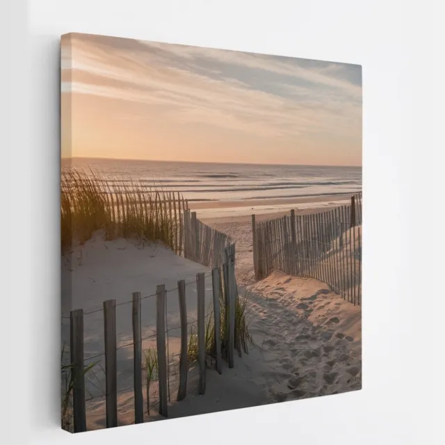 Saammp Canvas Schilderij - Zonsopgang - Strand en Zee - Duinen - 60x60 - Foto op canvas - Wanddecoratie - muurdecoratie Woonkamer - Slaapkamer decoratie - Canvas Print Multicolor