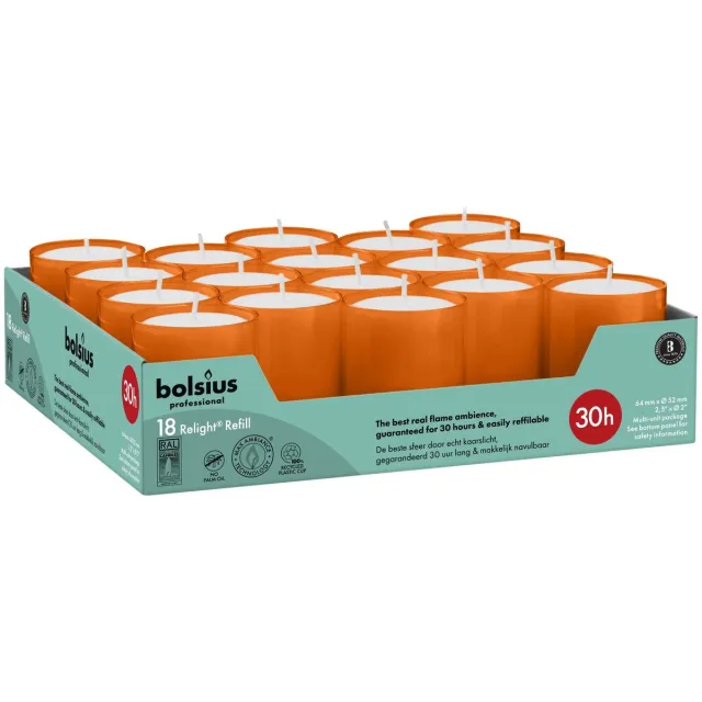 Bolsius Professional - Relight navulling - 64/52 - Oranje - 18 Stuks - 30 Branduren