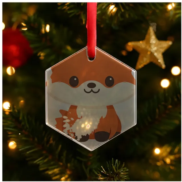 Mr Cadeautjes Glazen hexagon - design Een vriendelijke vos met een grote kop en een gestileerd lic | cadeau Wit