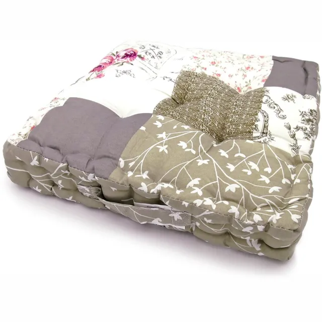 Lavandoux Vloerkussen - Box-kussen - 38 x 38 cm - Beige - Patchwork