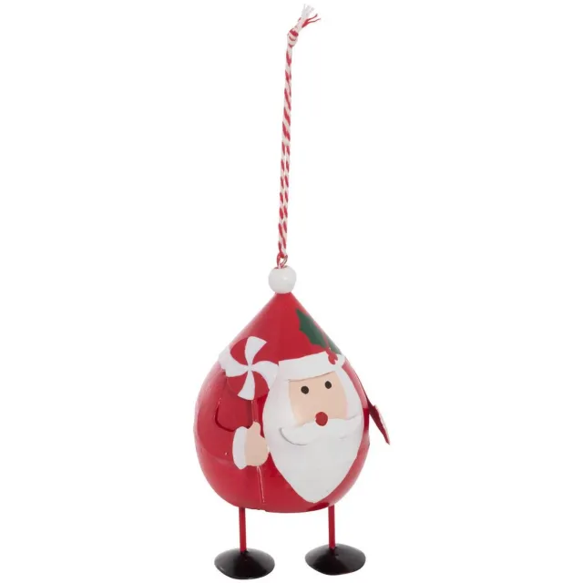 Feeric lights & Christmas Ronde dennenhouten hanger met Kerstman van rood metaal, diameter 11 cm Rouge