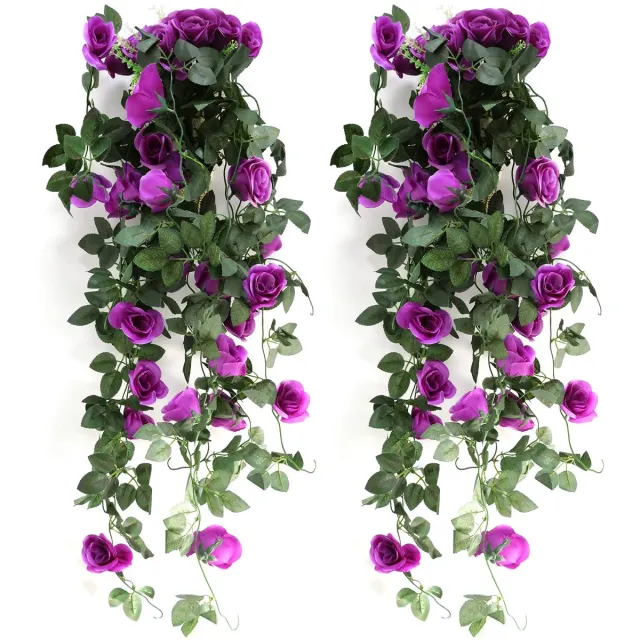 Unyqoos Hangende Kunstplanten Set – 2x Klimop met Paarse Bloemen – 90 cm – Voor Binnen en Buiten