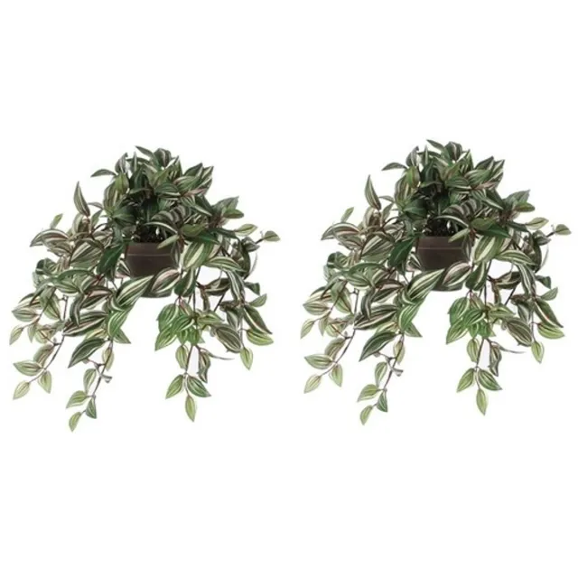 Mica Decorations 2x Groene Tradescantia/vaderplant kunstplant 44 cm in hangende pot - Kunstplanten/nepplanten hangplanten