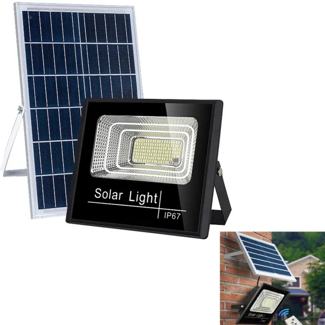 KZQ Solar schijnwerper 100W met afstandsbediening - waterdicht LED floodlight met ingebouwde batterij - Voor tuin straat en garage Zwart