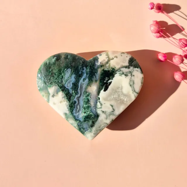 Moonlight Gemstones Mos Agaat Hart – Steen van Harmonie en Groei Meerkleurig