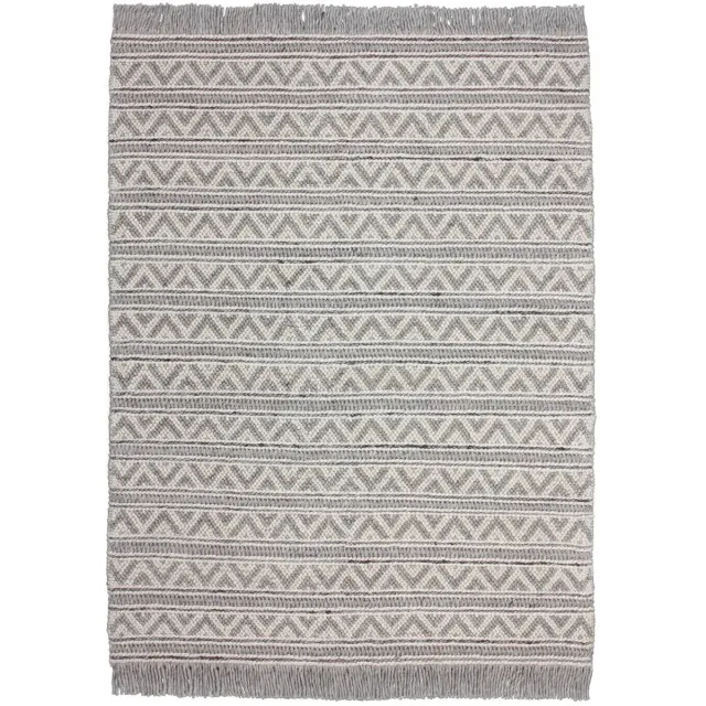 Dutch XXL Wollen Vloerkleed | Tapijt | Natura | Geometrisch | Naturel/Zilver