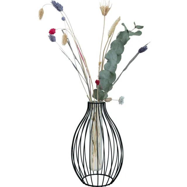QUVIO Vaas met metalen spijlen - 15 x 23,5 cm Zwart