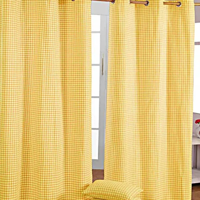 Homescapes gordijnen boerenruit geel set van 2 137 x 117 cm Geel/Wit