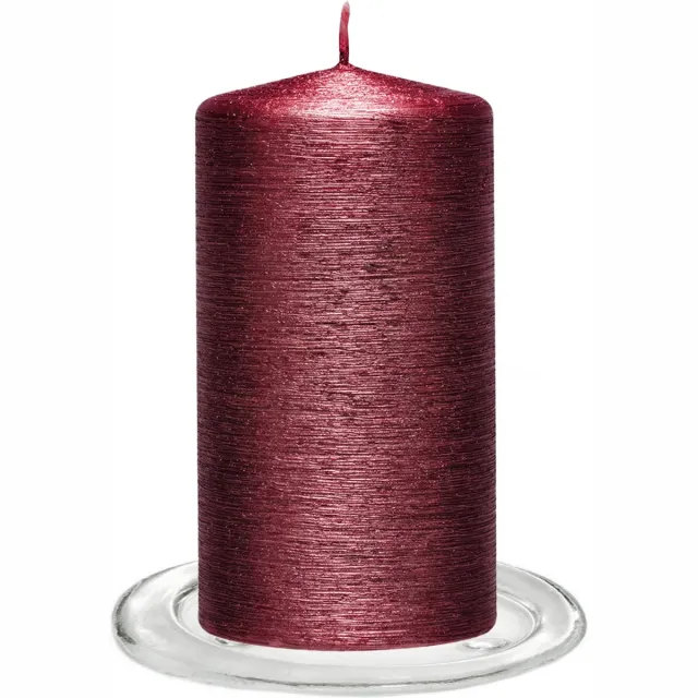 Enlightening Candles Trend Candles - Stompkaarsen met glazen onderzetters set van 2x stuks donkerrood 7 x 13 cm Bordeaux rood