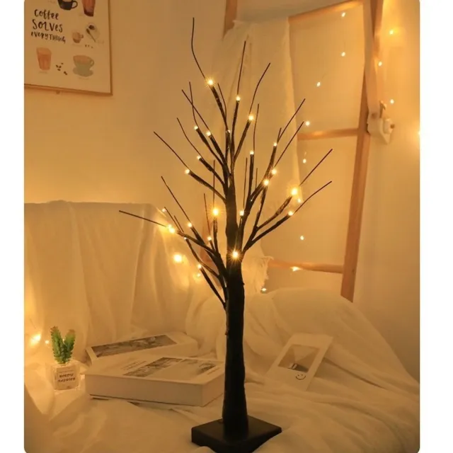 Mrilary Lichtboom - Kerstboom met LED lampjes - Decoratie Lichtboom - USB/Batterij Bediening - Warm wit - Kerstverlichting - Kerstdecoratie - 60cm zwart