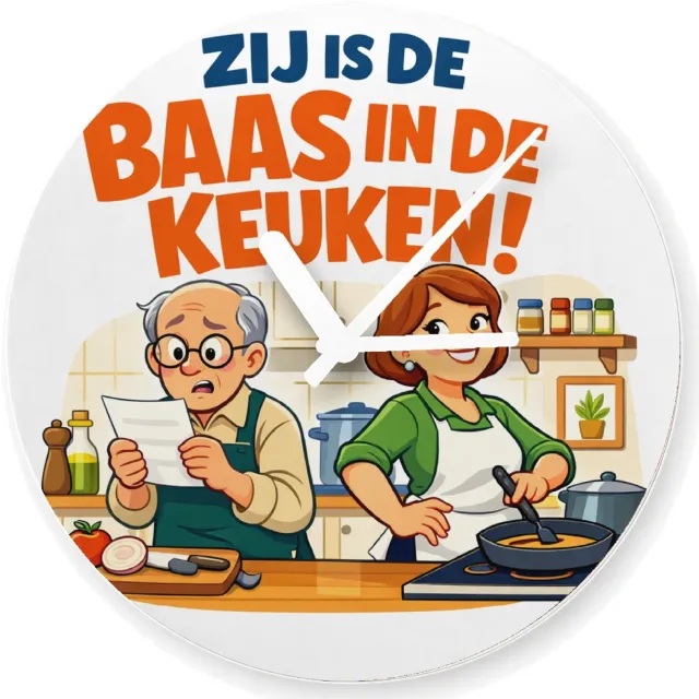 Mr Cadeautjes Glazen klok Ø 20 - design Een speelse partnerschap-grap met een alledaagse rolomkering | cadeau Wit