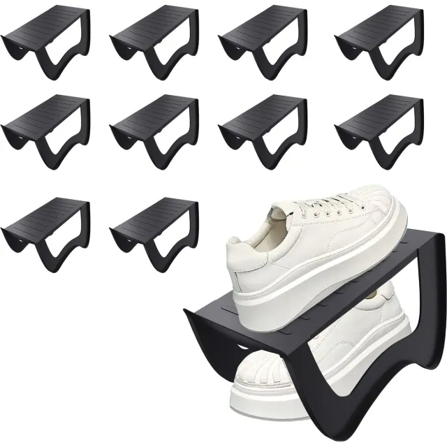 ACXIN Stapelbare - Schoenorganizer Antislip PP Schoenstapelaar Ruimtebesparend Schoenhouder Hal Slaapkamer Schoenopslag - Zwart
