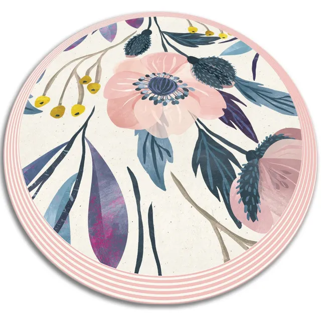 TULUP Vinyl Tapijt - Bloemen Vloerkleed Op Vinyl - 70 cm - Blauw Vinylmat - Ronde PVC Floor Mat - Keukentapijt - Slaapkamertapijt Blauw Bloemen