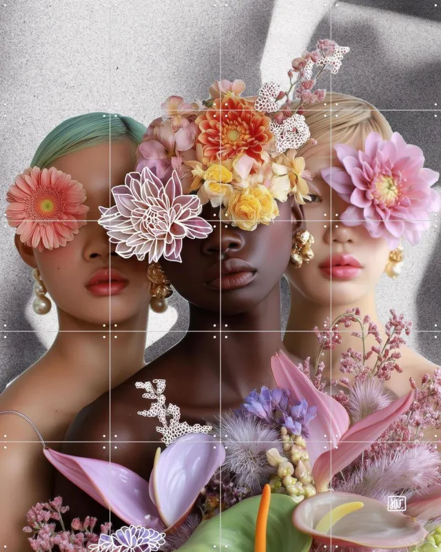 IXXI Too Many Flowers to See, Henriette Visscher - 80 x 100 cm - Grote wanddecoratie en posters - Kleurrijk, Gemengde Technieken, Woonkamer Roze