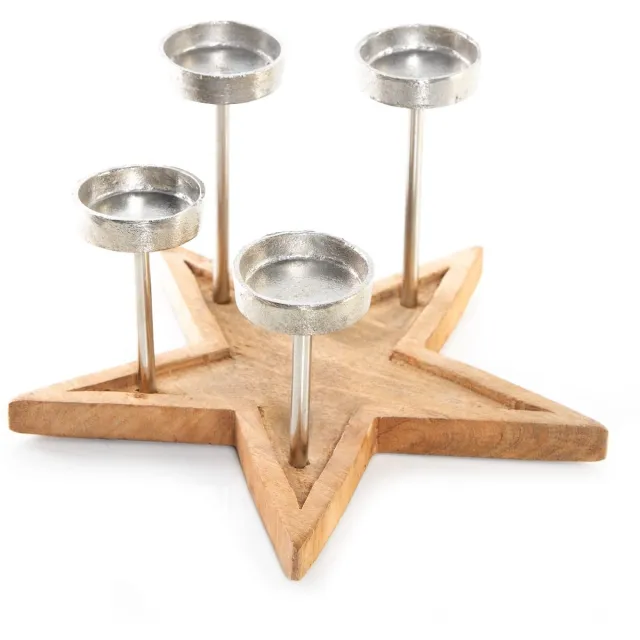 Logbuch-Verlag Adventskrans kaarsenhouder frame voor 4 kaarsen decoratieve ster Kerstmis van hout & metaal kaarsenhouder om te decoreren 30 cm Ster Adventskranshouder bruin zilver